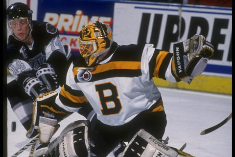Andy Moog playing goal for the Bruins in 1991-1992